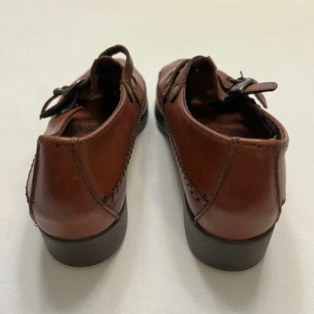 Dexter Vintage Comfort Classics USA Brown Leather Buckle T-Strap Shoes Size 8.5